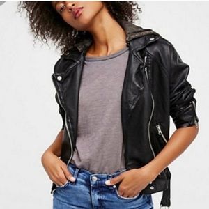 Free People Hooded Leather Jacket